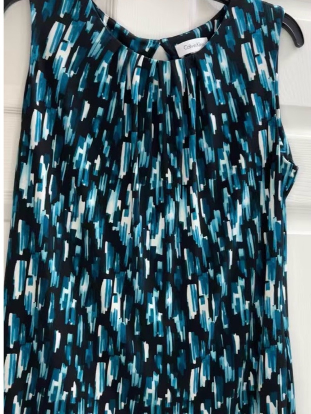 Women’s Calvin Klein Teal, Black & white vertical stroke pattern NWOT Sz. Large